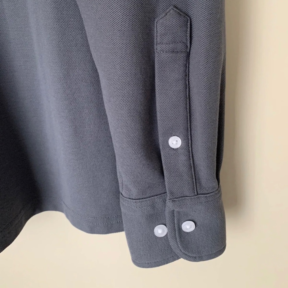 Criquet Men's Long Sleeve Pique Polo Shirt Pima Cotton Large Gray L golf 125$ - Picture 5 of 8
